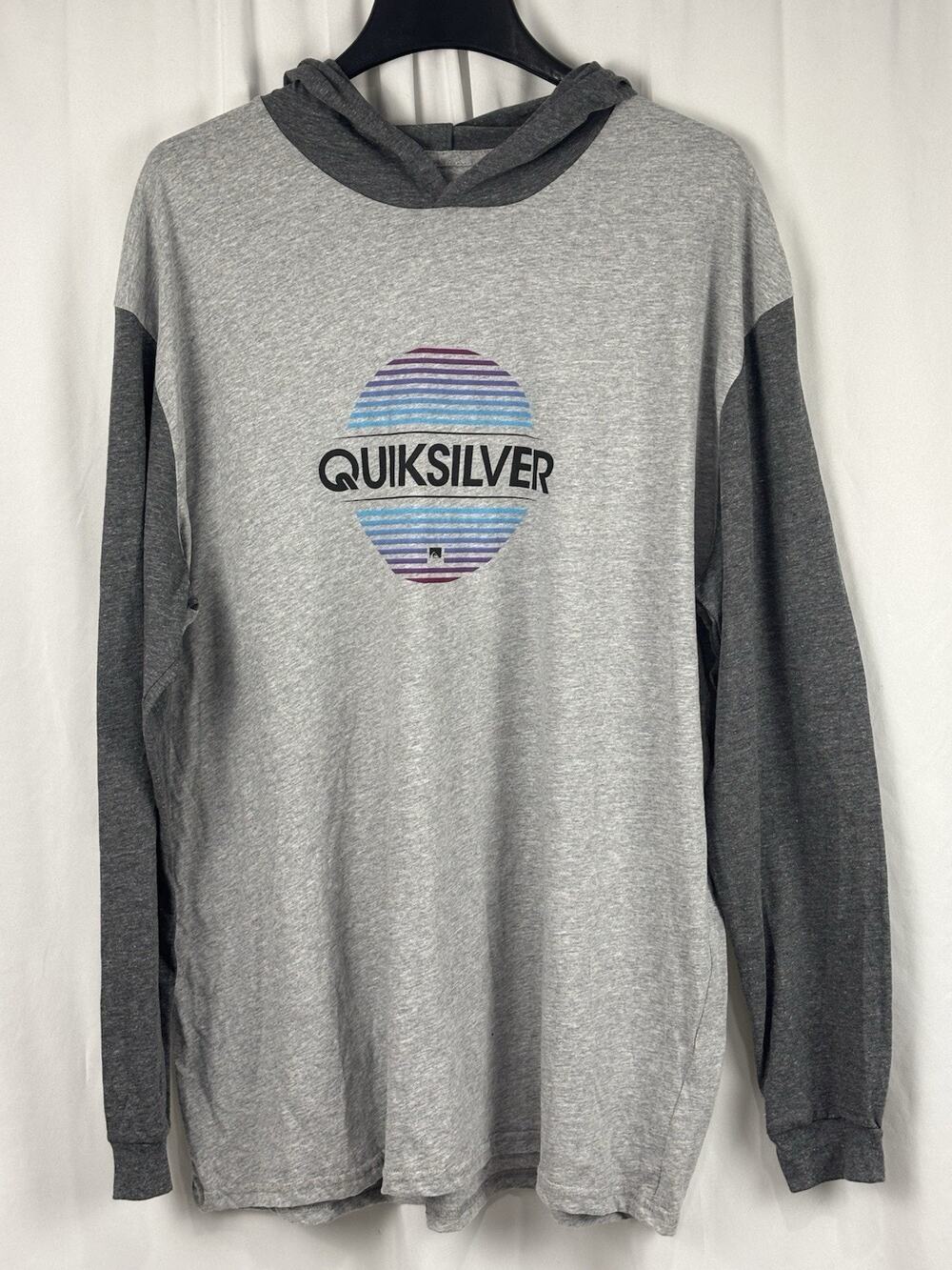 New Quiksilver Men's 3XL Long Sleeve Raglan Hoodie T-Shirt Grey Surf Beach